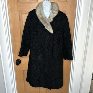 Vintage Black Persian Lamb Wool Coat with Fur Collar Measurements in Desc S/M